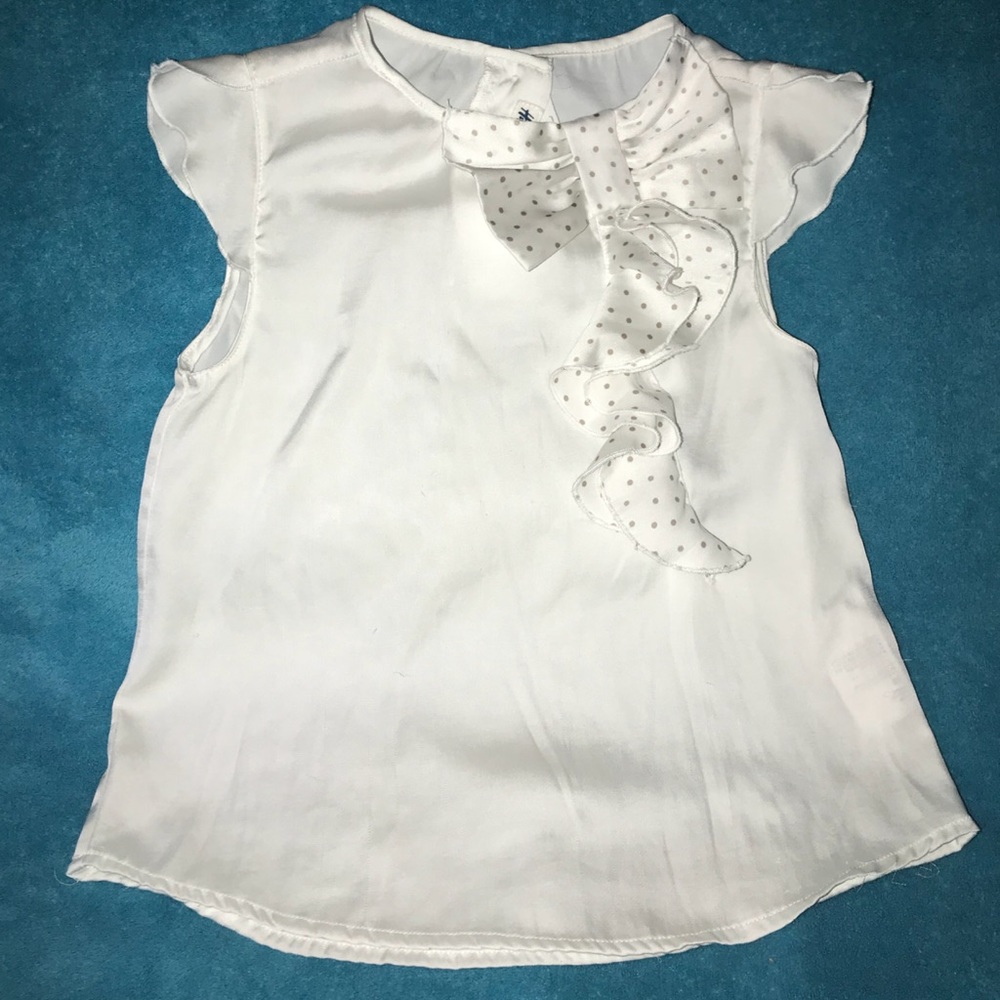 Girls, White Silk Blouse with polka dot bow